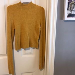 Yellow knit turtle neck. Cropped